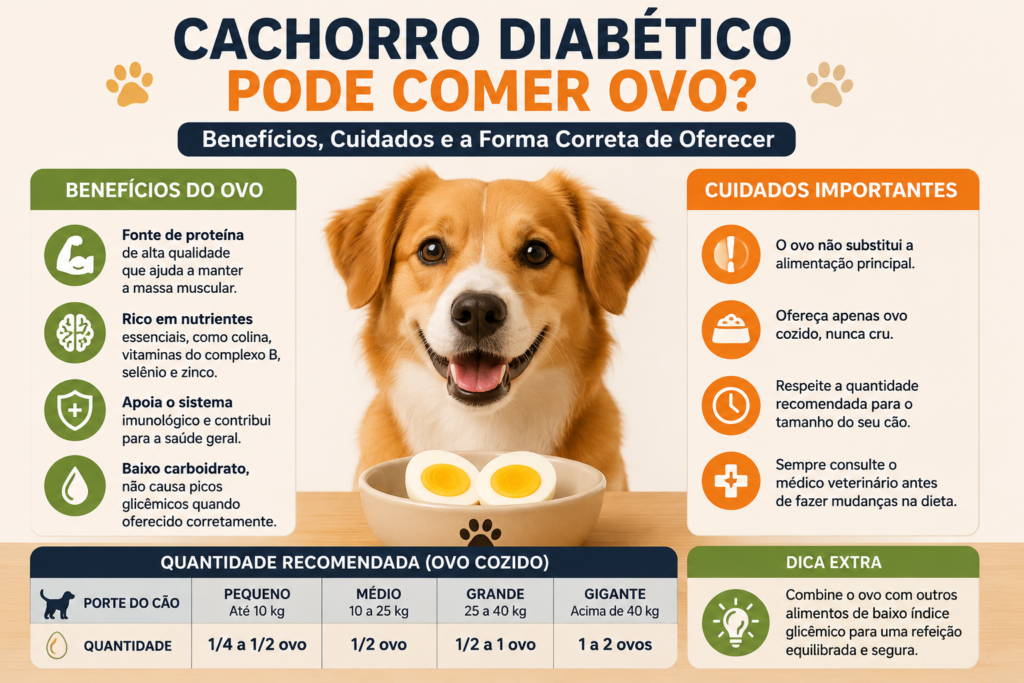 Ovo cozido rico em proteínas para cães com diabetes