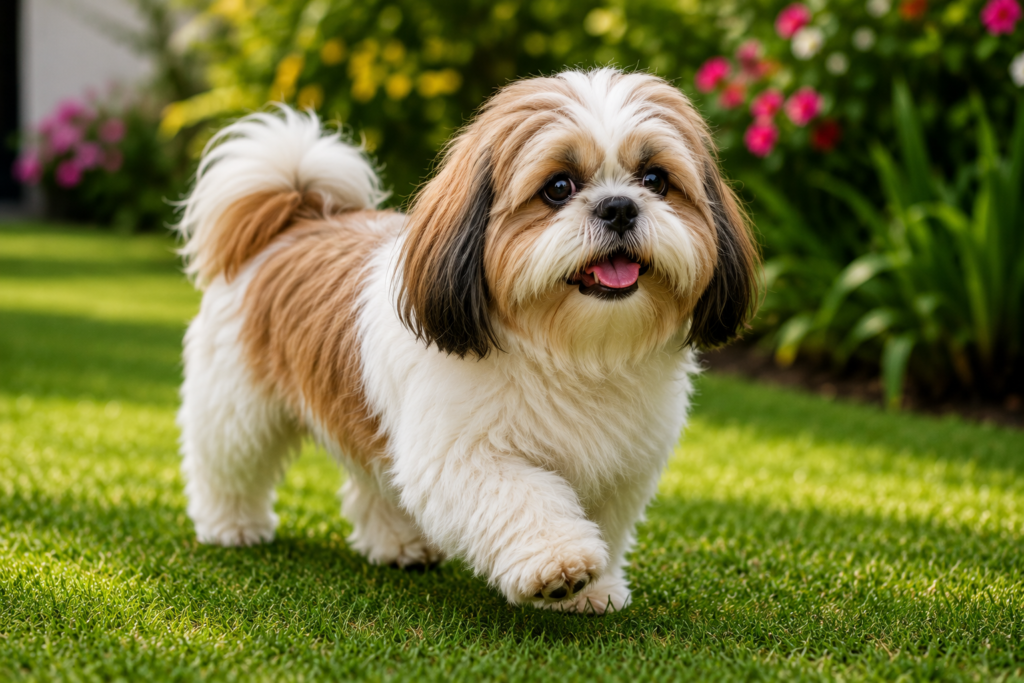 Shih Tzu adulto saudável após alimentação equilibrada