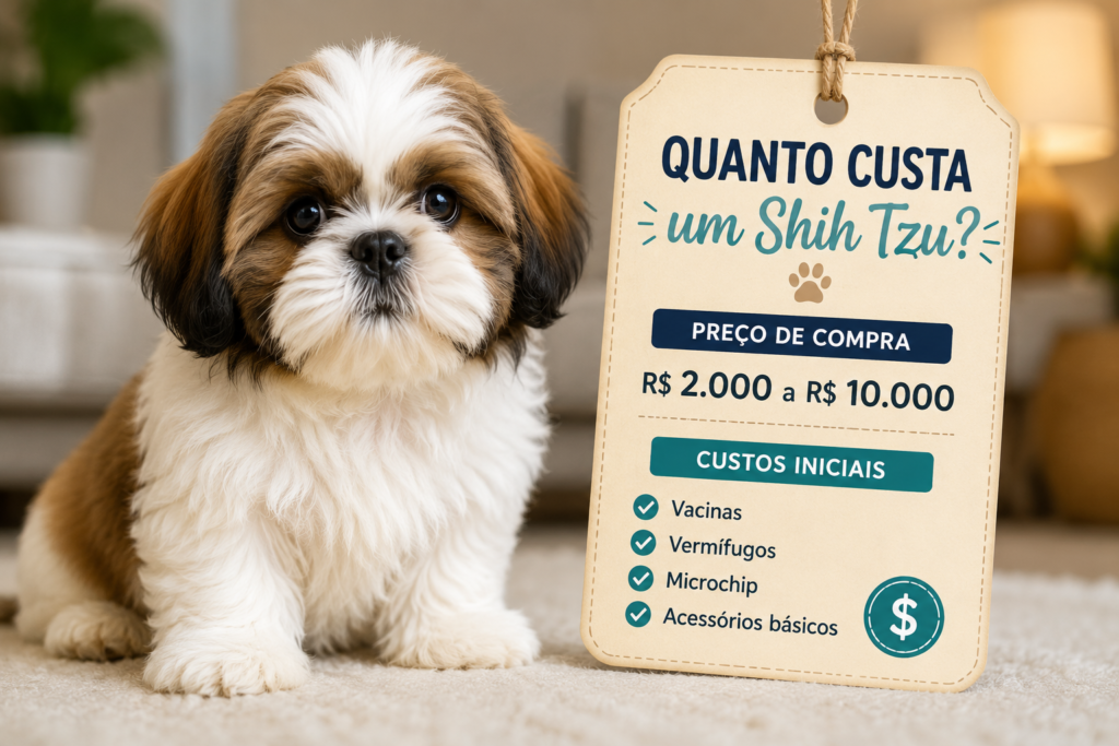 Filhote de Shih Tzu ilustrando o preço de compra e os custos iniciais da raça.