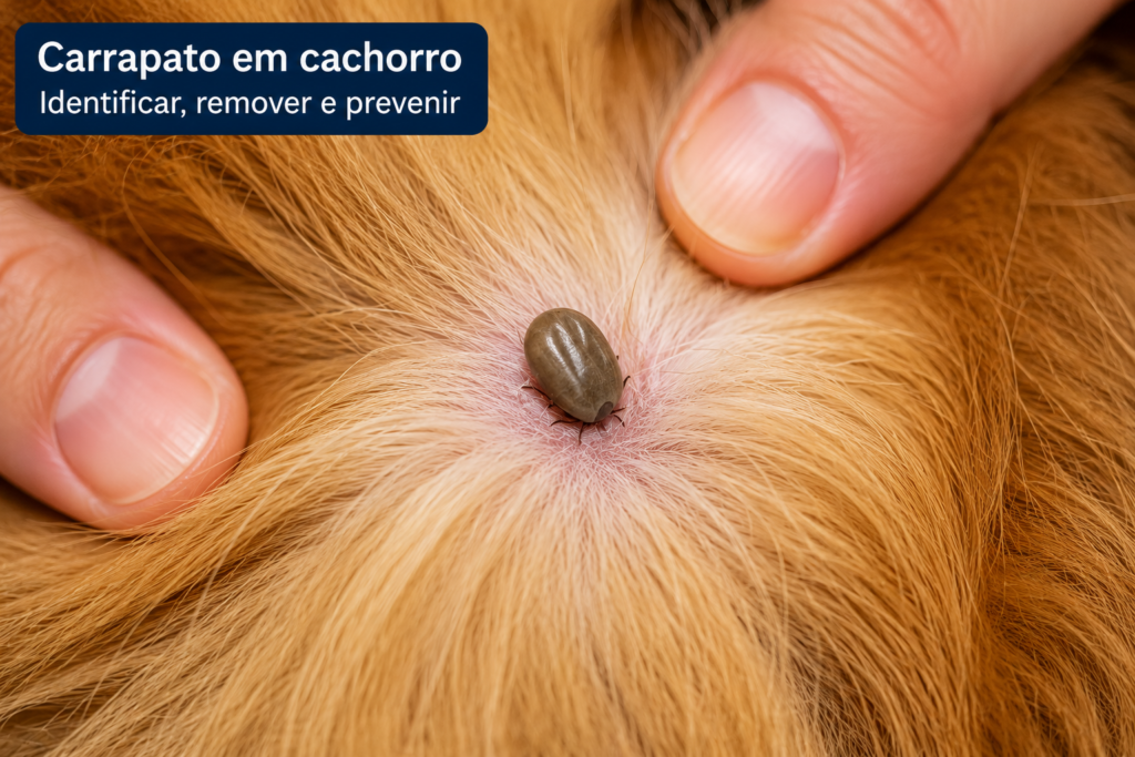 Tutor examinando um cachorro durante a inspeção de carrapatos na região da orelha.
